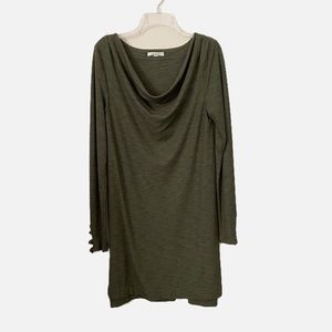 Pure and Good Cowl Neck Long Sleeve Olive Green Dress, Size L